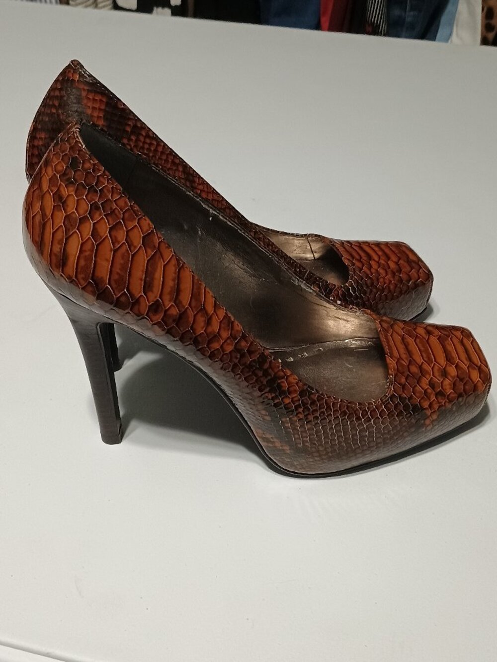 Gianni Bini Brown Snakeskin Embossed Leather Platform Pumps Women’s 7.5M - Picture 2 of 12